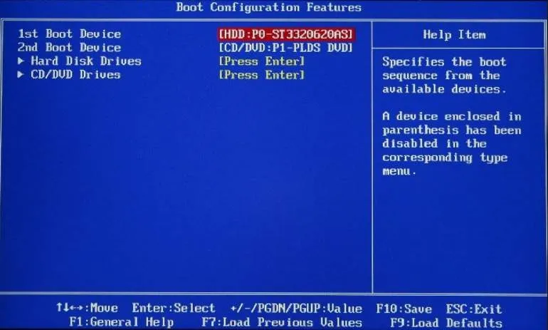 Hiệu chỉnh lại BIOS truy cập ổ cứng HDD ở vị trí số 1