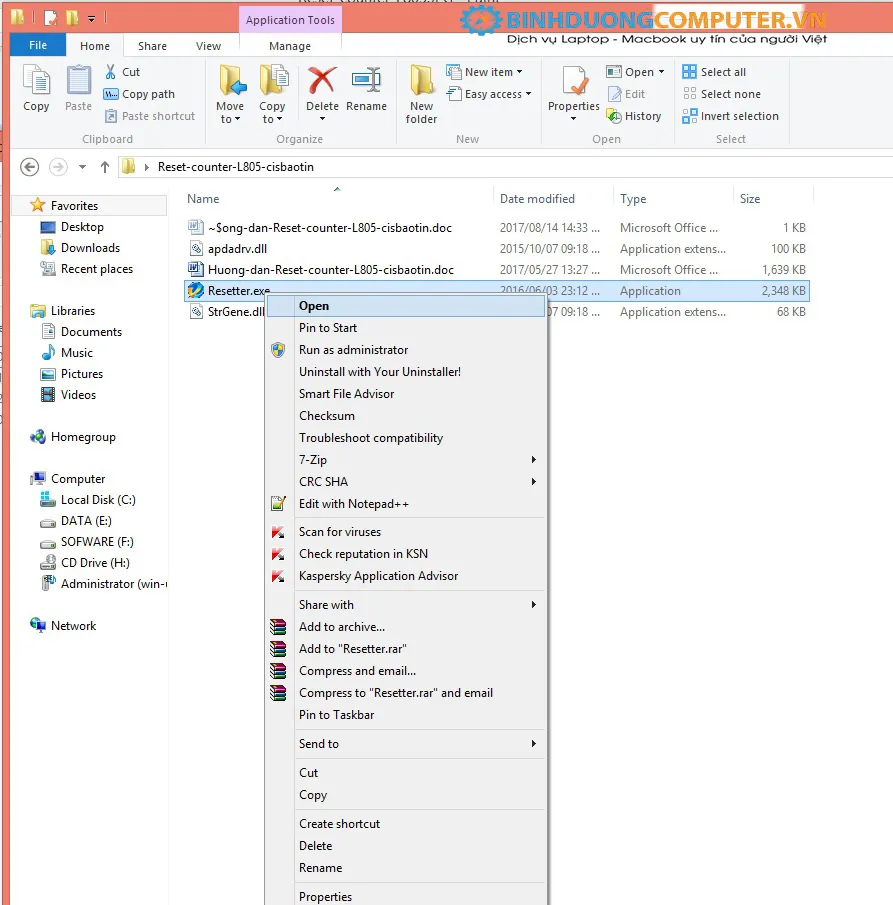 Download phần mềm reset epson l805