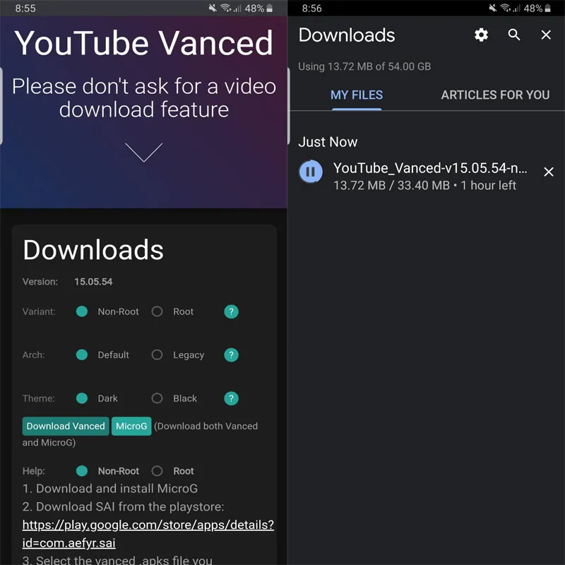 tải về file Youtube Vanced