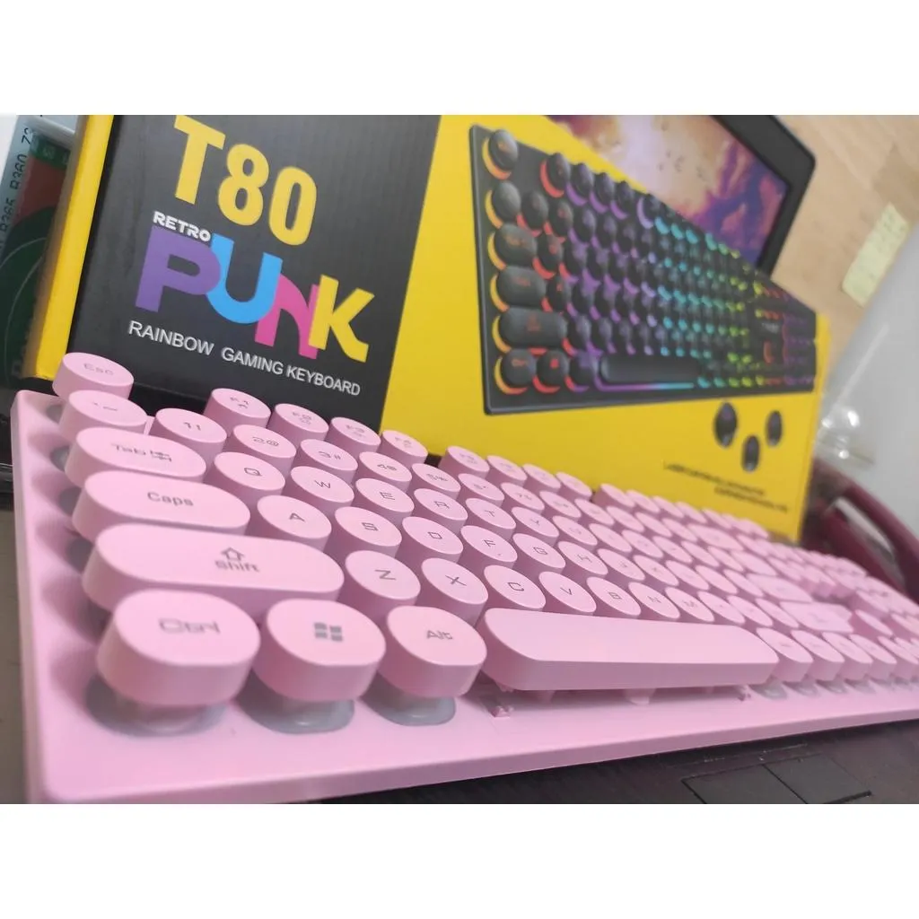 Bàn Phím Nút Tròn Gaming Màu Hồng T-WOLF T80 Led