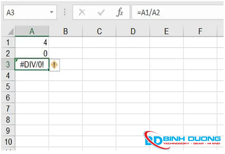 Lỗi chia cho giá trị 0: #DIV/0!