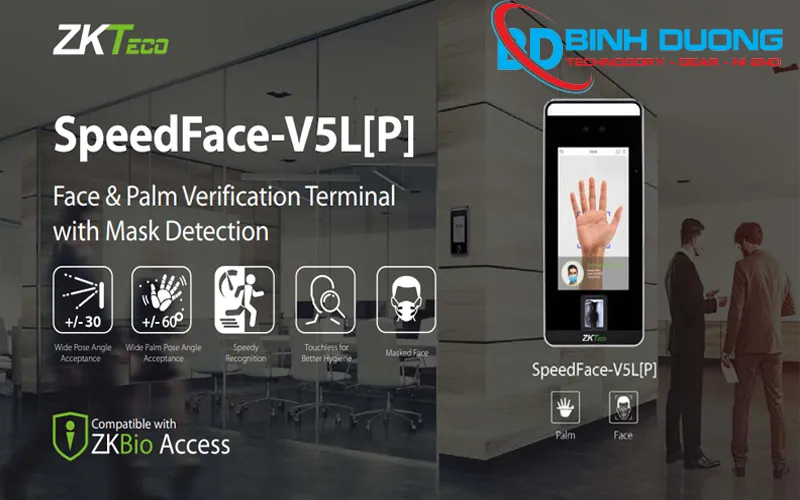 Máy chấm công khuôn mặt/vân tay/lòng bàn tay SpeedFace V5L
