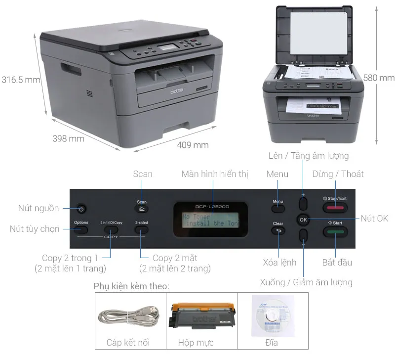 Máy in Laser đen trắng đa năng Brother DCP-L2520D