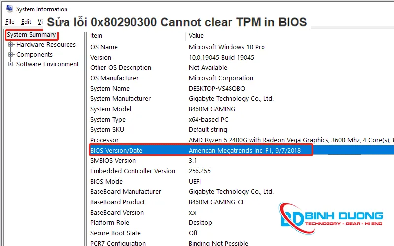 Sửa lỗi 0x80290300 Cannot clear TPM in BIOS