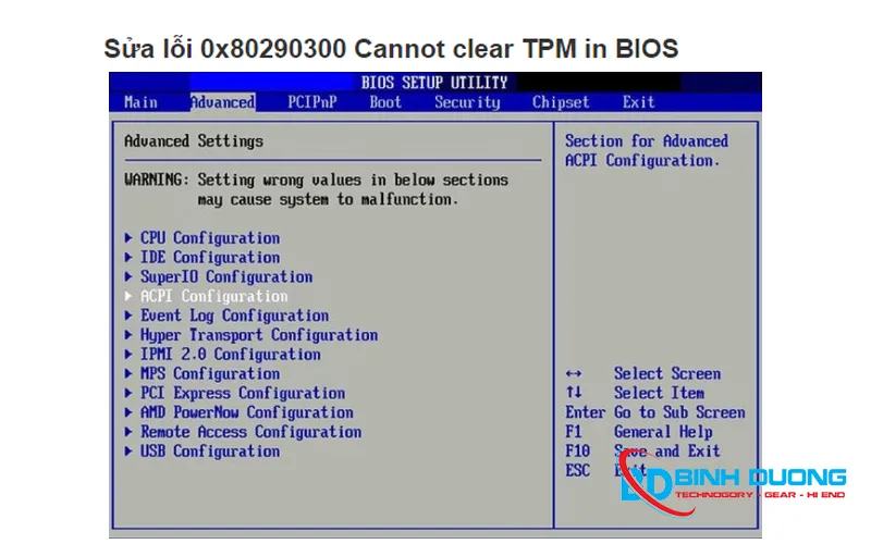 Sửa lỗi 0x80290300 Cannot clear TPM in BIOS