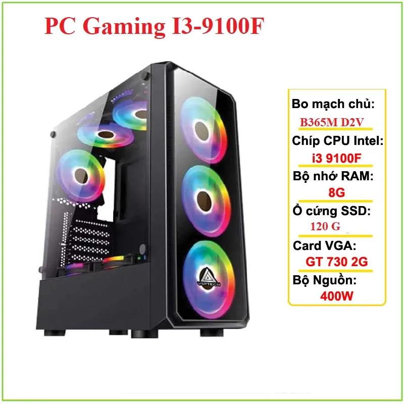 PC Gaming I3-9100f/Card 730 2G/ Ram 8Gb/ SSD 120G/HDD 500GB