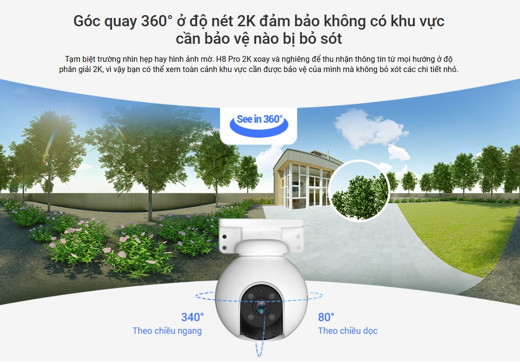 độ phân giải 2K rõ nét, góc quay 360 độ