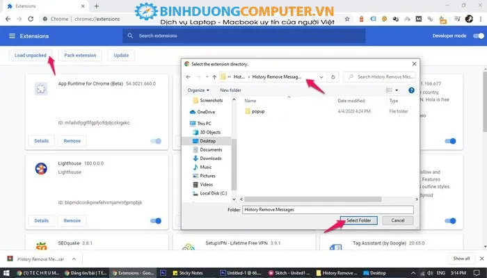Selec folder tr&ecirc;n extension