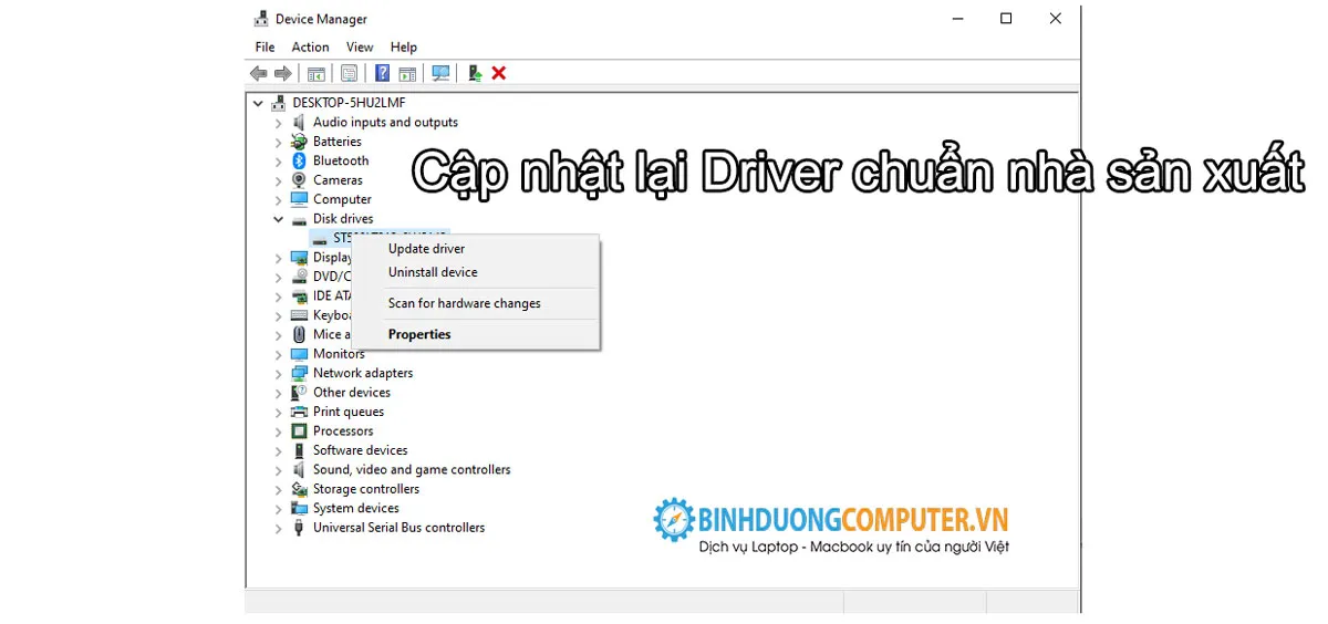 Cập nhật lại Driver chuẩn nh&agrave; sản xuất