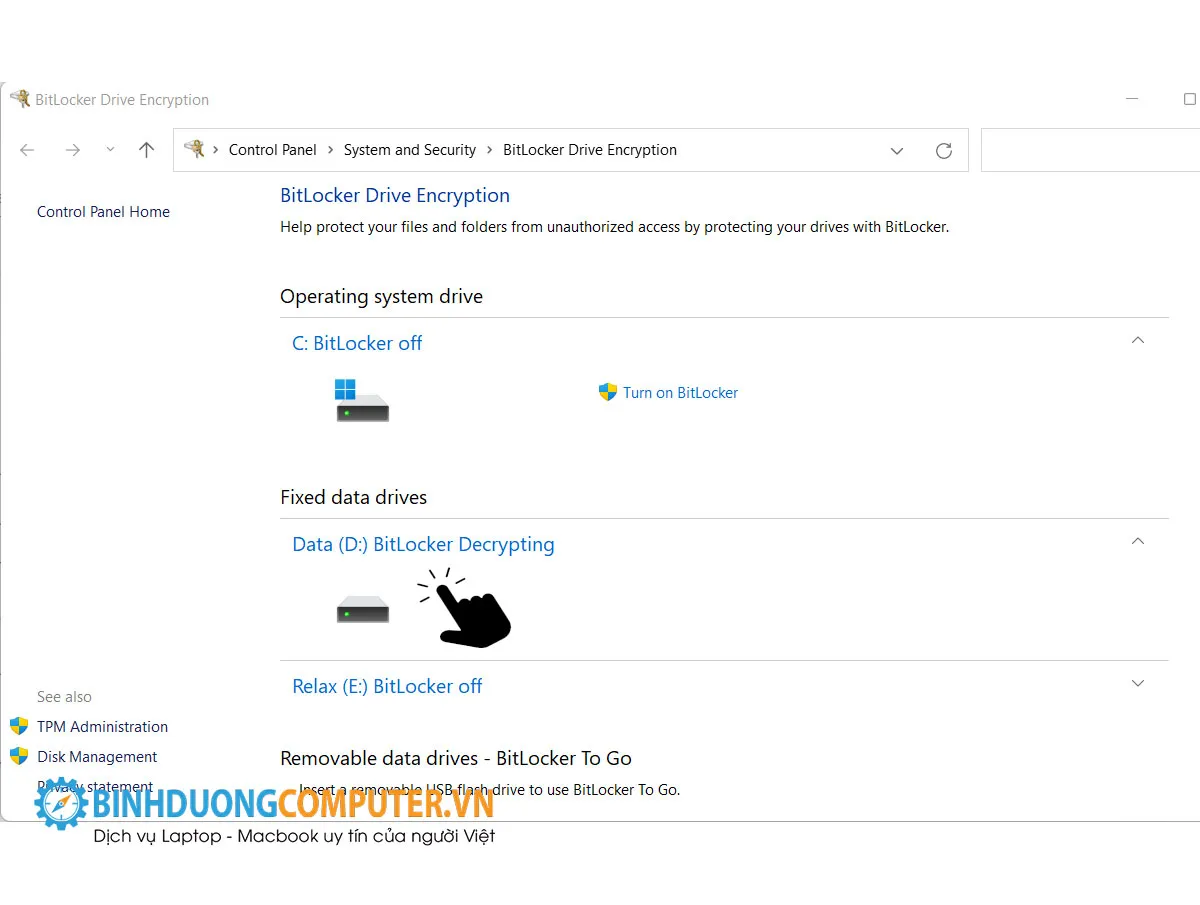 Hướng dẫn tắt bitlocker