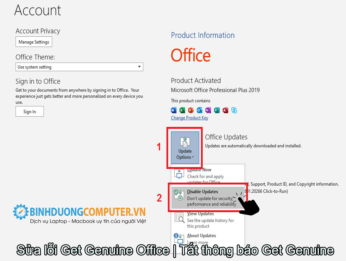 Hướng dẫn tắt Thông báo Get Genuine Office