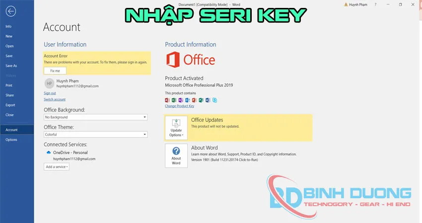 hướng dẫn nhập key office 2019