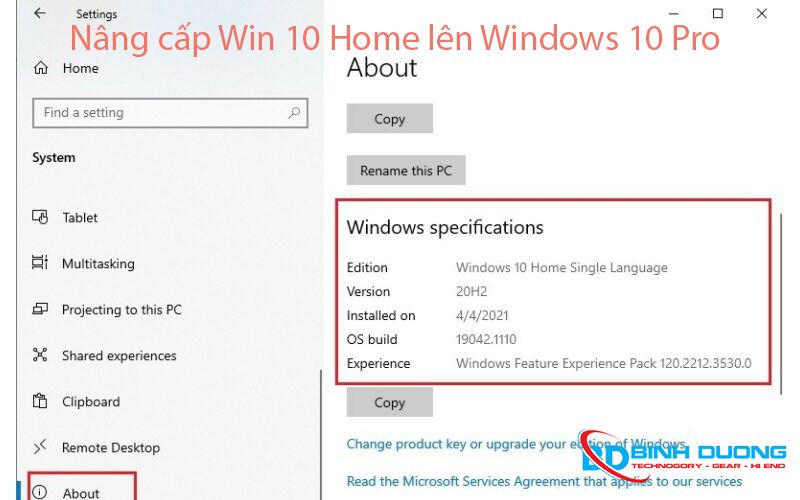 Nâng cấp Win 10 Home lên Windows 10 Pro
