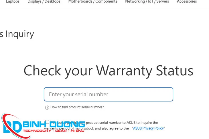 kiểm tra bảo hành laptop Asus trên trang chủ 