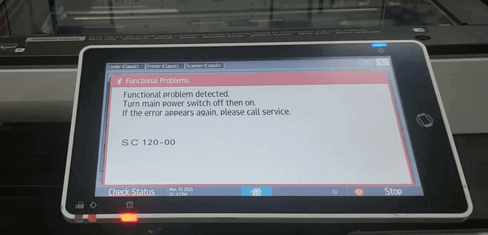 Hướng dẫn sửa lỗi Lỗi SC 120, SC 121, SC 122, SC 123 máy photocopy Ricoh