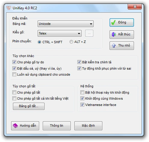 Các phím tắt trong Unikey - Bình Dương Computer