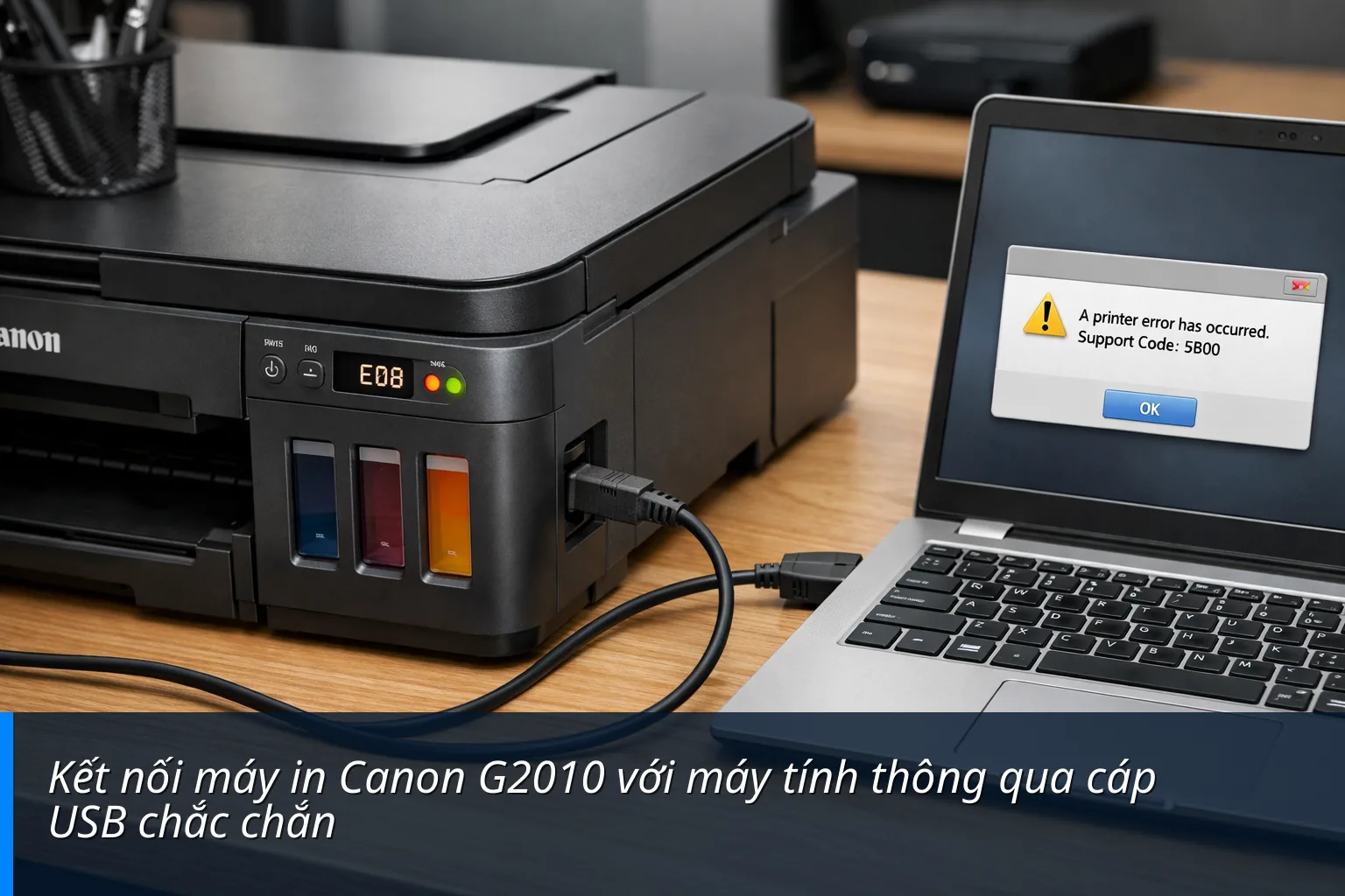 Kết nối máy in Canon G2010 với máy tính thông qua cáp USB chắc chắn Kết nối máy in Canon G2010 với máy tính thông qua cáp USB chắc chắn - Cách Reset bộ đếm Canon G2010