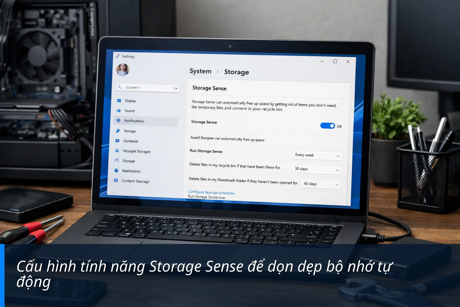 Cấu hình tính năng Storage Sense để dọn dẹp bộ nhớ tự động - Cách tăng tốc Windows 11
