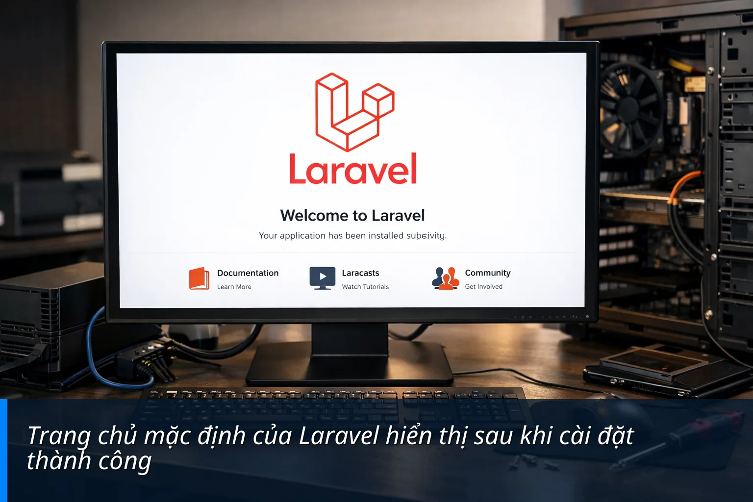 Trang chủ mặc định của Laravel hiển thị sau khi cài đặt thành công - Hướng dẫn cài đặt Laravel trên cPanel bằng Softaculous