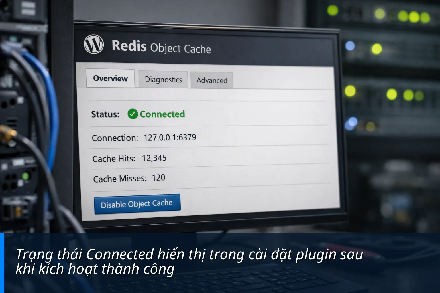 Trạng thái Connected hiển thị trong cài đặt plugin sau khi kích hoạt thành công - Hướng dẫn cài đặt Redis Object Cache cho WordPress trên cPanel