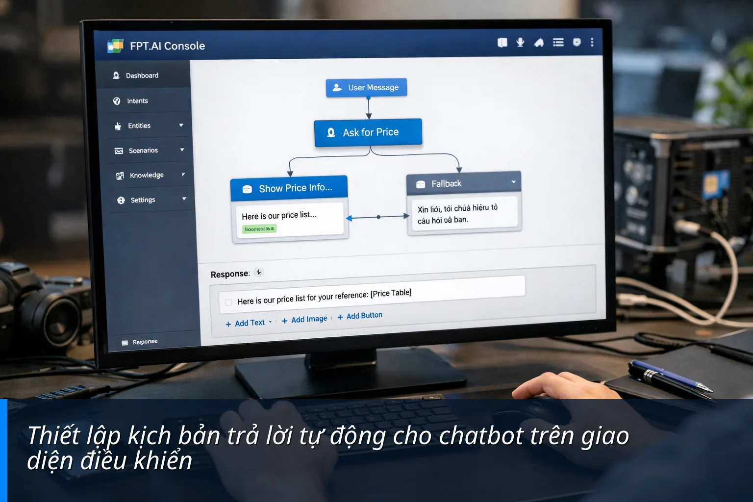 Thiết lập kịch bản trả lời tự động cho chatbot trên giao diện điều khiển - Hướng dẫn tạo Chatbot AI Zalo đơn giản và miễn phí