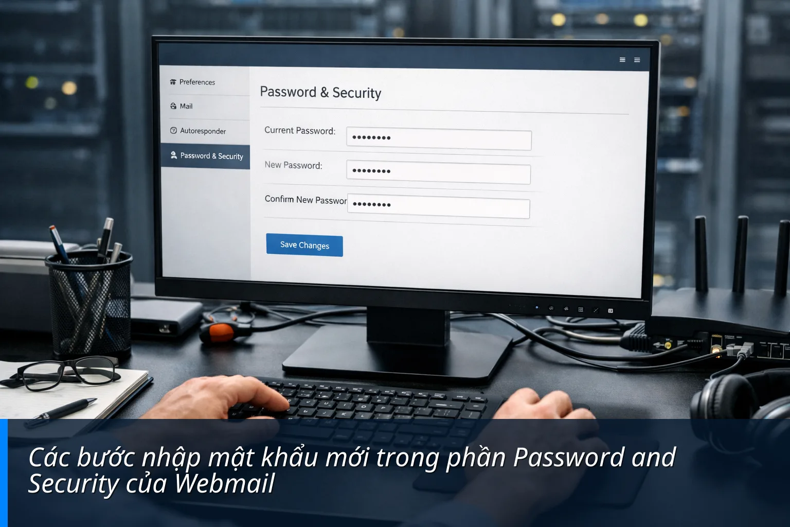 Các bước nhập mật khẩu mới trong phần Password and Security của Webmail Các bước nhập mật khẩu mới trong phần Password and Security của Webmail - Hướng dẫn thay đổi mật khẩu trên Webmail nhanh chóng và bảo mật tuyệt đối