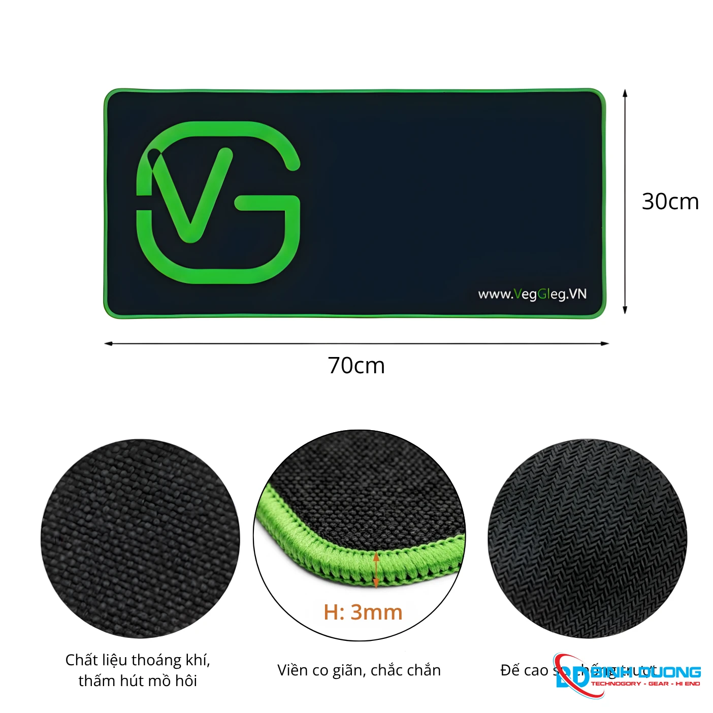 Bàn di chuột VegGieg 30x70cm dày 3 mm V-B370 đen trơn - Chi tiết 1