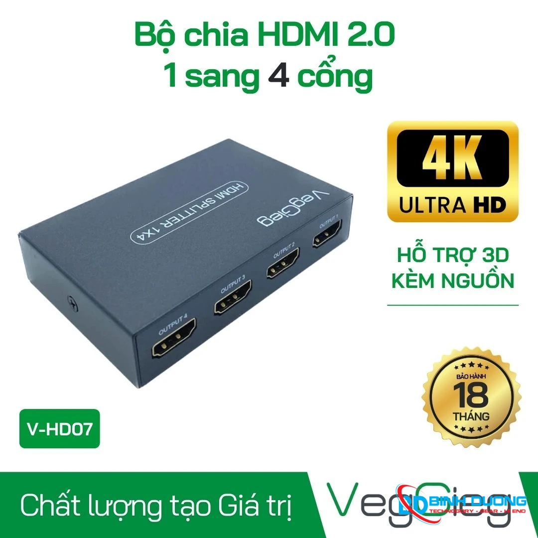 Bộ Chia HDMI 1 ra 4 VegGieg VHD07 Chính Hãng Chuẩn HDTV - Chi tiết 7