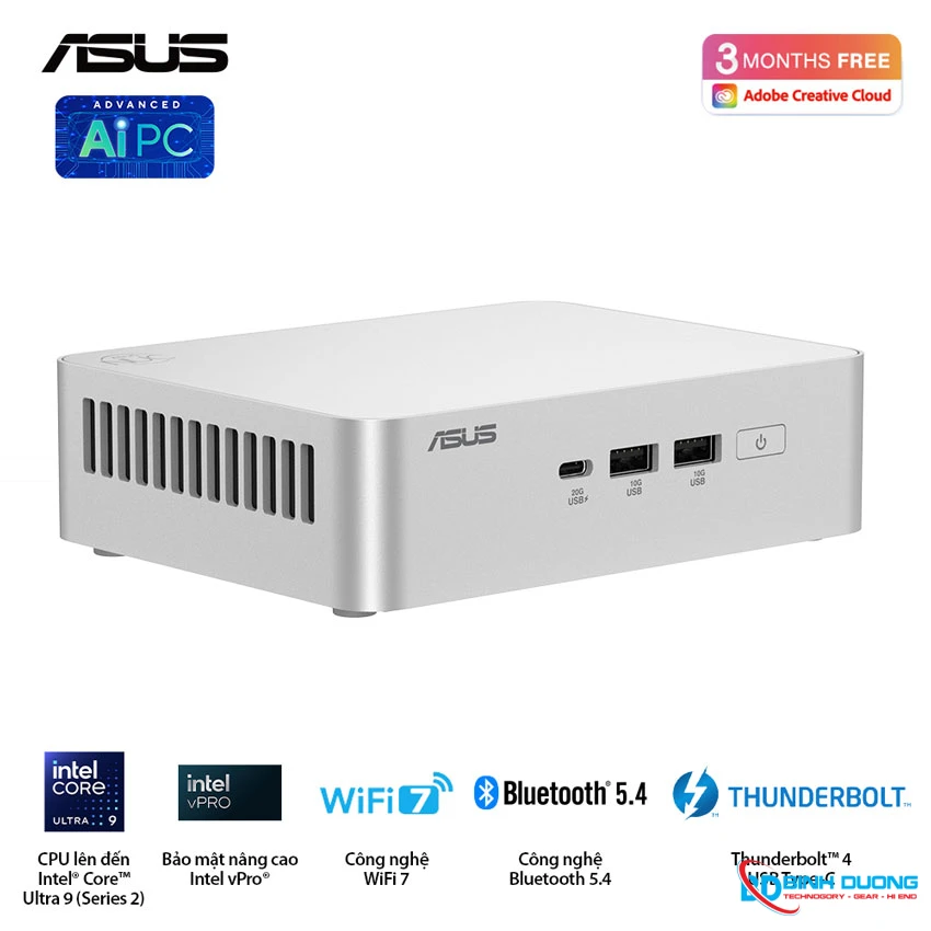 Bô Mini PC Asus NUC 15 PRO RNUC15CRSU500000i -Tall/ U5- 225H/2xDDR5-6400/2xNVMe/ 2x HDMI 2.1/2x Thunderbolt/ VESA MOUNT/ WHITE