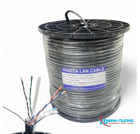 Cáp mạng KADITA Cat6 FTP chống nhiễu có thép gia cường (Cuộn 305M) - KADITA-CAT6-FTP-GC-305M chính hãng