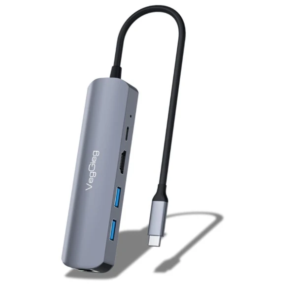 CAP TYPE C TO HDMI + 2 CỔNG USB 3.0+ LAN + TYPE C - VEGGIEG V-TC05R