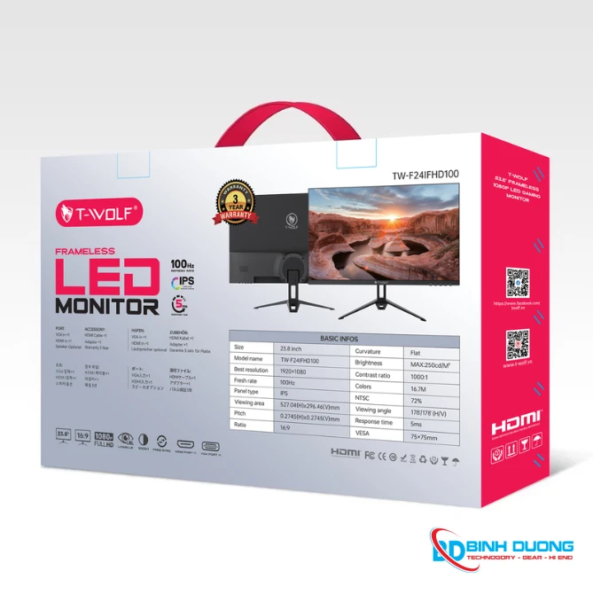 Màn hình LCD 23.8 T-Wolf TW-F24IFHD100 (Vga-Hdmi, Màn Phẳng IPS/ Màu Đen/ 100Hz) - Chi tiết 3