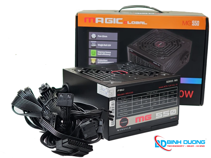 Nguồn máy tính MAGIC MG-550 CST 550W | ATX | Cáp đen dẹt | Non Modular