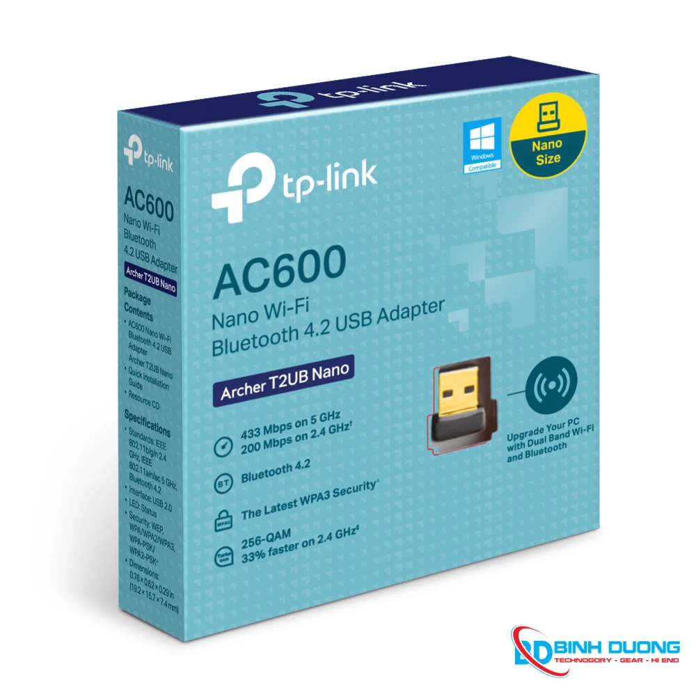 USB WiFi Bluetooth 4.2 TP-Link AC600 Archer T2UB Nano - USB-T2UB-NANO chính hãng